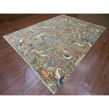 Load image into Gallery viewer, 9&#39;x12&#39; Dim Gray, Afghan Peshawar with Birds of Paradise Design, Soft and Velvety Wool, Hand Knotted, Vegetable Dyes, Oriental Rug FWR121044