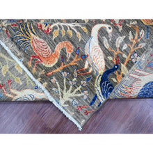 Load image into Gallery viewer, 9&#39;x12&#39; Dim Gray, Afghan Peshawar with Birds of Paradise Design, Soft and Velvety Wool, Hand Knotted, Vegetable Dyes, Oriental Rug FWR121044