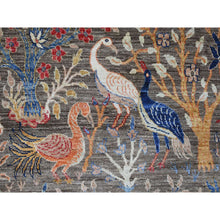 Load image into Gallery viewer, 9&#39;x12&#39; Dim Gray, Afghan Peshawar with Birds of Paradise Design, Soft and Velvety Wool, Hand Knotted, Vegetable Dyes, Oriental Rug FWR121044