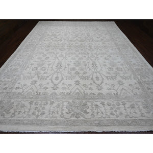 11'7"x14'10" Alabaster White, Hand Knotted, Washed Out Peshawar With All Over Vines Design, Vegetable Dyes, 100% Wool, Oversized, Oriental Rug FWR121074