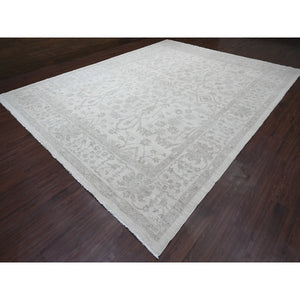 11'7"x14'10" Alabaster White, Hand Knotted, Washed Out Peshawar With All Over Vines Design, Vegetable Dyes, 100% Wool, Oversized, Oriental Rug FWR121074