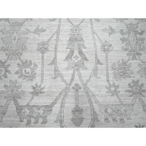 11'7"x14'10" Alabaster White, Hand Knotted, Washed Out Peshawar With All Over Vines Design, Vegetable Dyes, 100% Wool, Oversized, Oriental Rug FWR121074