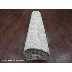 11'7"x14'10" Alabaster White, Hand Knotted, Washed Out Peshawar With All Over Vines Design, Vegetable Dyes, 100% Wool, Oversized, Oriental Rug FWR121074