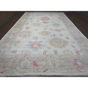 12'x17'4" Cotton White, Afghan Angora Oushak With Large Leaf Design, Hand Knotted, Vegetable Dyes, 100% Wool, Oversized, Oriental Rug FWR121086