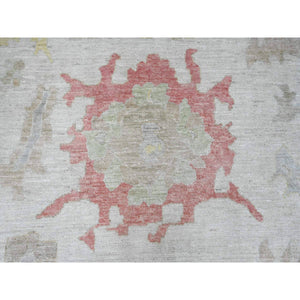 12'x17'4" Cotton White, Afghan Angora Oushak With Large Leaf Design, Hand Knotted, Vegetable Dyes, 100% Wool, Oversized, Oriental Rug FWR121086