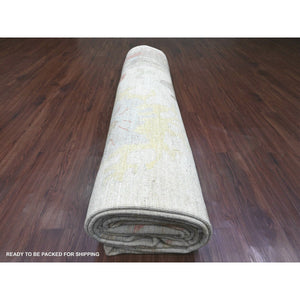 12'x17'4" Cotton White, Afghan Angora Oushak With Large Leaf Design, Hand Knotted, Vegetable Dyes, 100% Wool, Oversized, Oriental Rug FWR121086