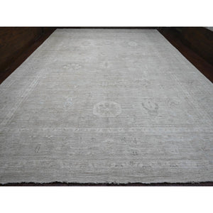 14'x19'6" Pastel Gray, Natural Dyes, Afghan Angora Oushak With Geometric Leaf Design, Hand Knotted, 100% Wool, Oversized, Oriental Rug FWR121098