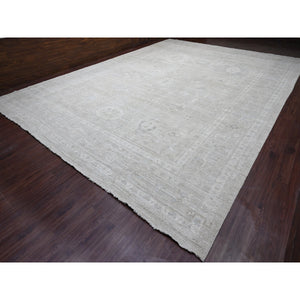 14'x19'6" Pastel Gray, Natural Dyes, Afghan Angora Oushak With Geometric Leaf Design, Hand Knotted, 100% Wool, Oversized, Oriental Rug FWR121098