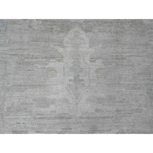 14'x19'6" Pastel Gray, Natural Dyes, Afghan Angora Oushak With Geometric Leaf Design, Hand Knotted, 100% Wool, Oversized, Oriental Rug FWR121098