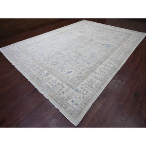 11'1"x15'2" Misty Gray, White Wash Peshawar with Floral Motifs, Hand Knotted, Vegetable Dyes, 100% Wool, Oversized, Oriental Rug FWR121104