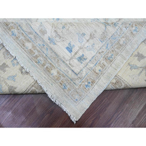 11'1"x15'2" Misty Gray, White Wash Peshawar with Floral Motifs, Hand Knotted, Vegetable Dyes, 100% Wool, Oversized, Oriental Rug FWR121104
