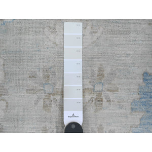 11'1"x15'2" Misty Gray, White Wash Peshawar with Floral Motifs, Hand Knotted, Vegetable Dyes, 100% Wool, Oversized, Oriental Rug FWR121104