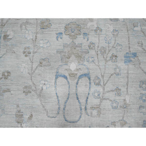 11'1"x15'2" Misty Gray, White Wash Peshawar with Floral Motifs, Hand Knotted, Vegetable Dyes, 100% Wool, Oversized, Oriental Rug FWR121104