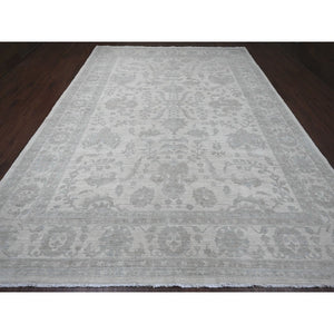 10'x13'8" Cotton White, Washed Out Peshawar With All Over Pattern, Natural Dyes, 100% Wool, Hand Knotted, Oriental Rug FWR121110