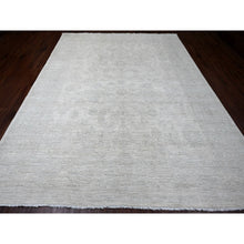 Load image into Gallery viewer, 8&#39;9&quot;x11&#39;5&quot; Bone White, 100% Wool, Stone Washed Peshawar with Faded Out Leaf Design, Hand Knotted, Veggie Dyes, Oriental Rug FWR121116