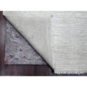 8'9"x11'5" Bone White, 100% Wool, Stone Washed Peshawar with Faded Out Leaf Design, Hand Knotted, Veggie Dyes, Oriental Rug FWR121116