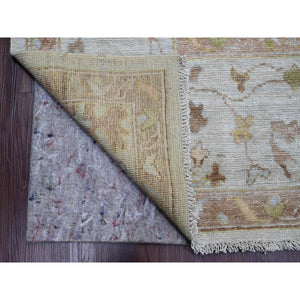 9'2"x12' Bone White, Afghan Angora Oushak With All Over Leaf Design, Hand Knotted, 100% Wool, Veggie Dyes, Oriental Rug FWR121158