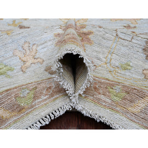 9'2"x12' Bone White, Afghan Angora Oushak With All Over Leaf Design, Hand Knotted, 100% Wool, Veggie Dyes, Oriental Rug FWR121158