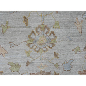 9'2"x12' Bone White, Afghan Angora Oushak With All Over Leaf Design, Hand Knotted, 100% Wool, Veggie Dyes, Oriental Rug FWR121158
