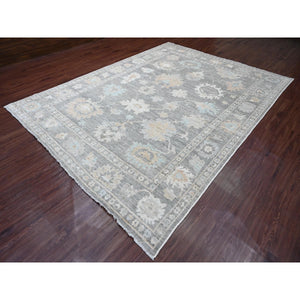 8'10"x11'10" Nevada Gray, Afghan Angora Oushak With Floral Pattern, Hand Knotted, Natural Dyes, 100% Wool, Oriental Rug FWR121230