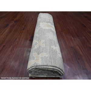 8'10"x11'10" Nevada Gray, Afghan Angora Oushak With Floral Pattern, Hand Knotted, Natural Dyes, 100% Wool, Oriental Rug FWR121230