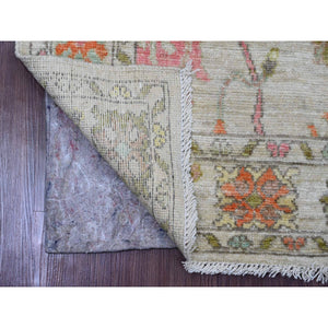 4'x5'9" Chiffon White, Afghan Angora Oushak With Colorful Leaf Pattern, Hand Knotted, Vegetable Dyes, 100% Wool, Oriental Rug FWR121254