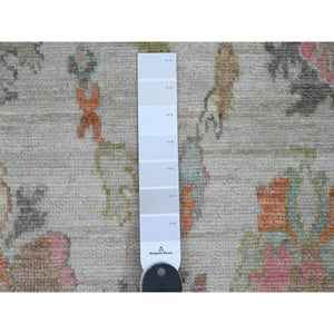 4'x5'9" Chiffon White, Afghan Angora Oushak With Colorful Leaf Pattern, Hand Knotted, Vegetable Dyes, 100% Wool, Oriental Rug FWR121254