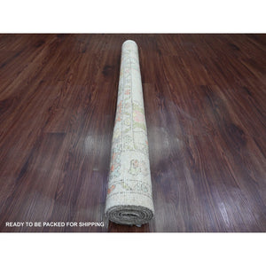 4'x5'9" Chiffon White, Afghan Angora Oushak With Colorful Leaf Pattern, Hand Knotted, Vegetable Dyes, 100% Wool, Oriental Rug FWR121254