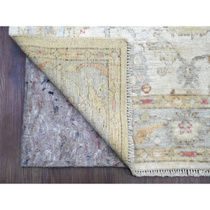 4'x15'10" Pearl White, Afghan Angora Oushak With Colorful Leaf Design, Veggie Dyes, Hand Knotted, 100% Wool, Xl Runner, Oriental Rug FWR121260