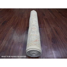 Load image into Gallery viewer, 4&#39;x15&#39;10&quot; Pearl White, Afghan Angora Oushak With Colorful Leaf Design, Veggie Dyes, Hand Knotted, 100% Wool, Xl Runner, Oriental Rug FWR121260