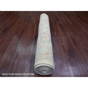 4'x15'10" Pearl White, Afghan Angora Oushak With Colorful Leaf Design, Veggie Dyes, Hand Knotted, 100% Wool, Xl Runner, Oriental Rug FWR121260