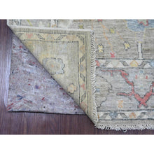 Load image into Gallery viewer, 3&#39;10&quot;x12&#39;1&quot; Stone Gray, Hand Knotted, Afghan Angora Oushak With Soft Color Leaf Design, Veggie Dyes, 100% Wool, Runner, Oriental Rug FWR121266