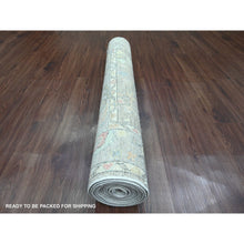 Load image into Gallery viewer, 3&#39;10&quot;x12&#39;1&quot; Stone Gray, Hand Knotted, Afghan Angora Oushak With Soft Color Leaf Design, Veggie Dyes, 100% Wool, Runner, Oriental Rug FWR121266