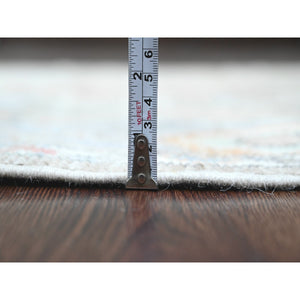 3'10"x12'1" Stone Gray, Hand Knotted, Afghan Angora Oushak With Soft Color Leaf Design, Veggie Dyes, 100% Wool, Runner, Oriental Rug FWR121266