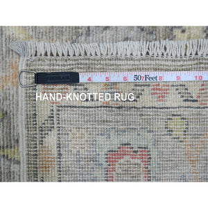 3'10"x12'1" Stone Gray, Hand Knotted, Afghan Angora Oushak With Soft Color Leaf Design, Veggie Dyes, 100% Wool, Runner, Oriental Rug FWR121266