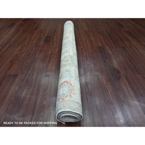 4'2"x6'1" Artichoke Green, Hand Knotted, Afghan Angora Oushak With Colorful Leaf Design, Vegetable Dyes, 100% Wool, Oriental Rug FWR121272