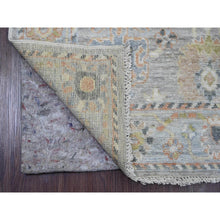Load image into Gallery viewer, 4&#39;x11&#39;4&quot; Spanish Gray, Hand Knotted, Afghan Angora Oushak With Floral Design, Natural Dyes, 100% Wool, Wide Runner, Oriental Rug FWR121278