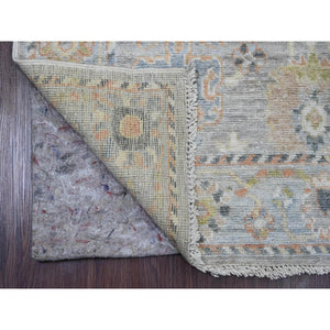 4'x11'4" Spanish Gray, Hand Knotted, Afghan Angora Oushak With Floral Design, Natural Dyes, 100% Wool, Wide Runner, Oriental Rug FWR121278