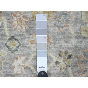 4'x11'4" Spanish Gray, Hand Knotted, Afghan Angora Oushak With Floral Design, Natural Dyes, 100% Wool, Wide Runner, Oriental Rug FWR121278