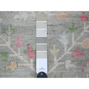 3'2"x9'9" Laurel Green, Hand Knotted, Afghan Angora Oushak with Willow and Cypress Tree Design, Vegetable Dyes, 100% Wool, Runner, Oriental Rug FWR121296