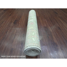 Load image into Gallery viewer, 3&#39;2&quot;x9&#39;9&quot; Laurel Green, Hand Knotted, Afghan Angora Oushak With Willow And Cypress Tree Design, Vegetable Dyes, 100% Wool, Runner, Oriental Rug FWR121296