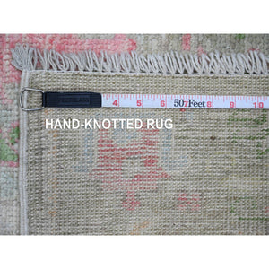 3'2"x9'9" Laurel Green, Hand Knotted, Afghan Angora Oushak With Willow And Cypress Tree Design, Vegetable Dyes, 100% Wool, Runner, Oriental Rug FWR121296