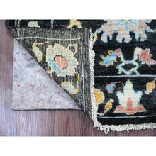 Load image into Gallery viewer, 3&#39;x9&#39;9&quot; Ink Black, Afghan Angora Oushak with Pop of Color, Leaf Design, Hand Knotted, Vegetable Dyes, 100% Wool, Runner, Oriental Rug FWR121320