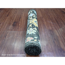 Load image into Gallery viewer, 3&#39;x9&#39;9&quot; Ink Black, Afghan Angora Oushak With Pop Of Color, Leaf Design, Hand Knotted, Vegetable Dyes, 100% Wool, Runner, Oriental Rug FWR121320