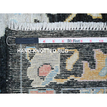 Load image into Gallery viewer, 3&#39;x9&#39;9&quot; Ink Black, Afghan Angora Oushak With Pop Of Color, Leaf Design, Hand Knotted, Vegetable Dyes, 100% Wool, Runner, Oriental Rug FWR121320