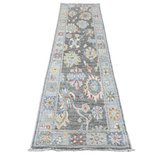 Load image into Gallery viewer, 2&#39;9&quot;x10&#39;3&quot; Dim Gray, Hand Knotted, Afghan Angora Oushak with Soft Color Leaf Design, Vegetable Dyes, 100% Wool, Runner, Oriental Rug FWR121326