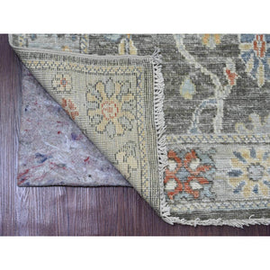 2'9"x10'3" Dim Gray, Hand Knotted, Afghan Angora Oushak with Soft Color Leaf Design, Vegetable Dyes, 100% Wool, Runner, Oriental Rug FWR121326