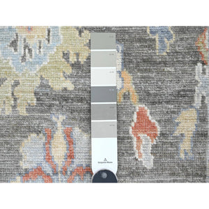 2'9"x10'3" Dim Gray, Hand Knotted, Afghan Angora Oushak with Soft Color Leaf Design, Vegetable Dyes, 100% Wool, Runner, Oriental Rug FWR121326