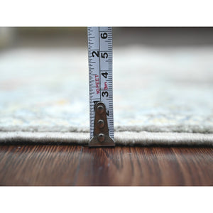 2'9"x10'3" Dim Gray, Hand Knotted, Afghan Angora Oushak with Soft Color Leaf Design, Vegetable Dyes, 100% Wool, Runner, Oriental Rug FWR121326