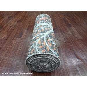 2'7"x23'7" Anchor Gray, Afghan Peshawar With Birds Of Paradise Design, Hand Knotted, Vegetable Dyes, Soft And Velvety Wool, Xl Runner, Oriental Rug FWR121374